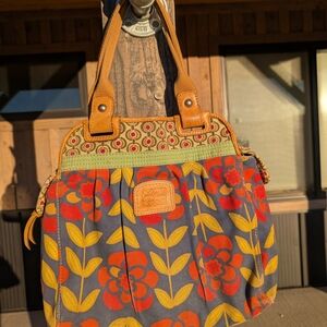 Orla Kiely Shoulder Bag with Red and Yellow Floral Pattern